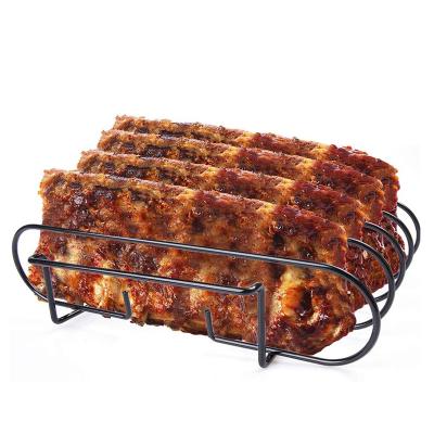 China Kitchen Baking\Barbecue Metal Ribs Outdoor Non-Stick Rack Stands 4 Rib BBQ Grill Rib Rack For Grill for sale