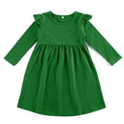 China Wholesale Washable Clothes Wholesale Long Sleeve Cotton Ruffle Dress Design Children's Solid Kids Dresses for sale