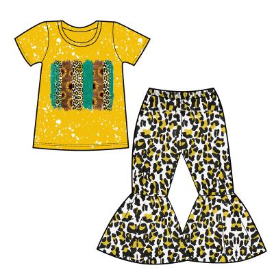 China Wholesale Casual Clothes Babies Clothing Sets Shorts Sleeves Bell Bottom Pants Leopard Print Farm Teams Children for sale