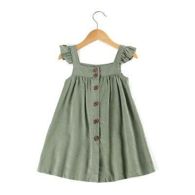 China 2021 Breathable Dresses Summer Buttons Float Sleeve Plus Size Wholesale 100 Cotton Canvas Cheap Vintage Dress Girl for sale