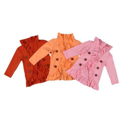 China Wholesale Breathable Spring And Winter Jacket Baby Coat For Kids Solid Buttons Coat Cotton Ruffle Kids Girls Jacket for sale