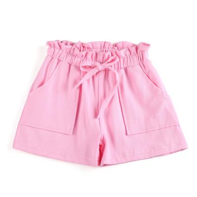 China Anti-Static Bow Pink Cotton Summer Boutique Cute Casual High Waist Pockets Kids Girls Shorts for sale