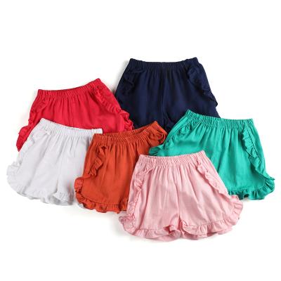 China Pink Color Fade Proof High Quality Designer Shorts White Canvas Frill Kids Girls Abbreviation Summer Hot Pants for sale