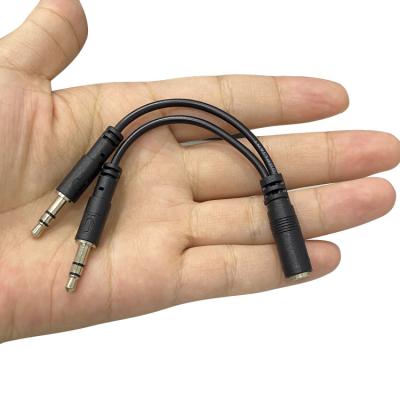 China The car 3.5mm 1 female to audio aux. 2 Male Splitter Mini Mic Y Cables Stereo TRS Audio Cord For Headphone Speaker Iphone Android 12cm for sale