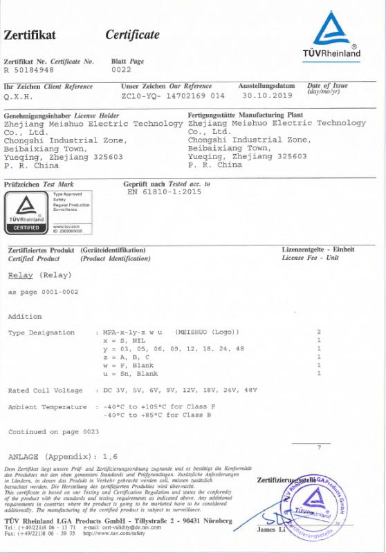 TUV mark - Yueqing Meishuo Import And Export Co., Ltd.