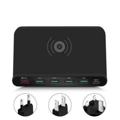 China Hotel 8 in 1 wireless charger station hotel 60W 8 in 1 wireless type c QC3.0 fast charger desktop charger station for sale