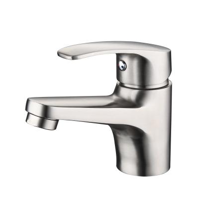 China Hot Sales Metered Faucets 304 Stainless Steel Single Handle Basin Faucets Nickel Brushed Bathroom Faucet Deck Mounted Wash Basin Water Mixer for sale