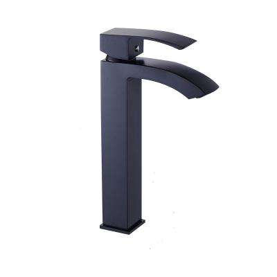 China Modern Single Handle Black Sink Vessel Sink Faucet Modern Single Hole Deck Mount Waterfall Spout 1 Hole Deck Mount Lavatory Faucet Paint for sale