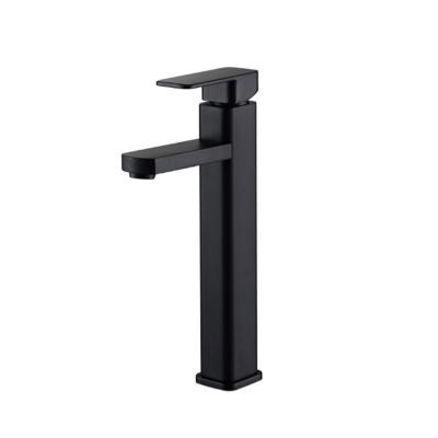 China Modern Single Tap Square Shape Bathroom Blackened Tall Hole Deck Mounted Cold And Hot Water Faucets Stainless Steel Nickel Brushed for sale