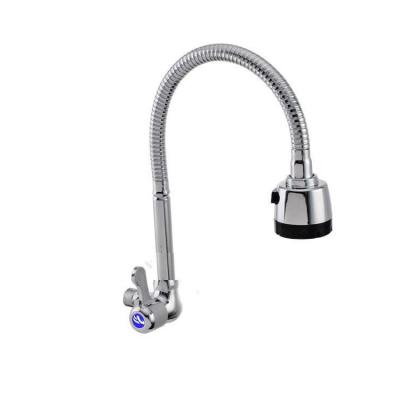 China Thermostatic Wall Mounted Chrome Plated Kitchen Sink Faucet Single Handle Flexible Hose Faucet Taps for sale