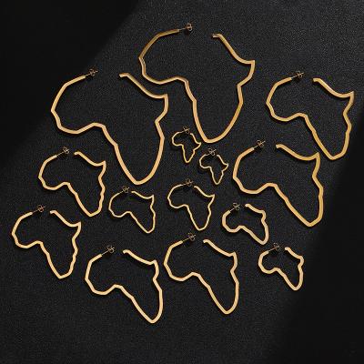 China 2021 New Fashion Gold Stainless Steel Trendy Silver Different Sizes Africa Map Earrings 11cm For Women Map Of African Jewelry Earrings for sale