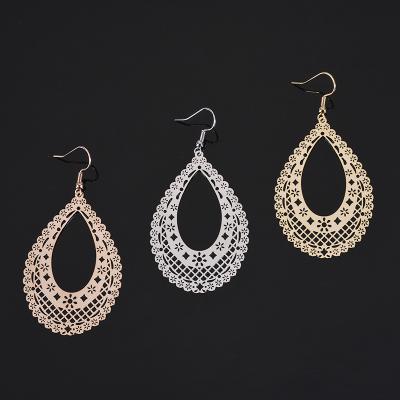 China TRENDY Geometric Irregular Hollow Drop Rose Gold Copper Retro Ethnic Earrings For Women Fashion Jewelry Minimalist Metal Sheet Earring for sale