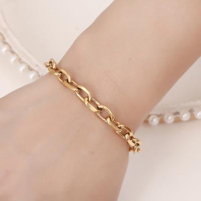 China TRENDY new fashion silver black gold plated stainless steel not to tarnish link chain bracelet for women girls for sale