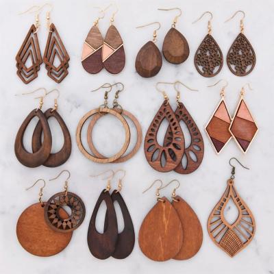 China LA MODE Fashion French Hook Wires Vintage Wooden Earrings Collection for sale