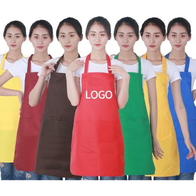 China Customized Women Cleaning 2 Pockets Advertising Washable Polyester String Bib Apron For Kitchen Cooking Cleaning for sale