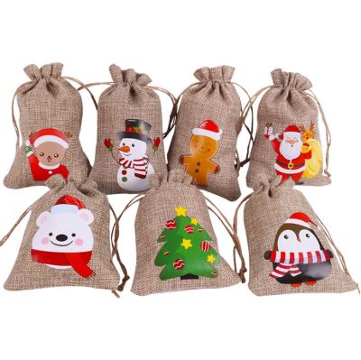 China Christmas Gift Sack Christmas Canvas Bags With Drawstrings Christmas Burlap Candy Gift Bags for sale