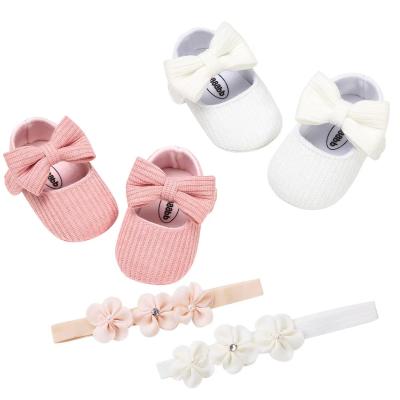 China Toddler Girl Flat Princess Soft Baby Shoes Set With Headband for sale