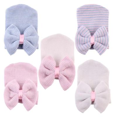 China Hot Selling Striped Cotton Baby Newborn Hat With Big Bow for sale