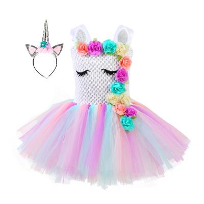 China Eco-Friendly Tutu Sleeve Dress Kids Birthday Floral Unicorn For Baby Girl Short Dress Dress for sale