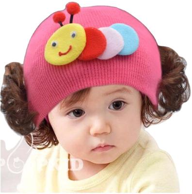 China Lovely JOINT Korean Crochet Baby Winter Hat With Hair for sale