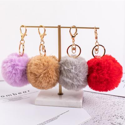 China Fashional Souvenir Gifts Wholesale 8cm Assorted Color Pompom Keychains Faux Rabbit Fur Key Chain Round Puff Ball Key Chain For Ladies for sale