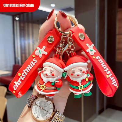 China Creative Gift Wholesale Cute Snowman Christmas Cartoon Santa Claus Soft Rubber Doll Car Chain Pendant for sale