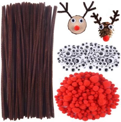 China Other DIY Educational Craft Toy Christmas Madding Pipe Cleaners Craft Set Christmas Craft Supplies include Googly Eyes Red Brown Pipe Cleaners Chenille Bustle Pom Poms for sale