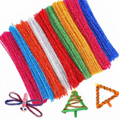 China Wholesale Educational DIY Safety Craft Toy Glitter Crawler Stems Wire Crawler Plush Tinsel Stems Wired Sticks For Kids for sale