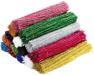 China Creative Chenille Stems Tinsel Stem Metallic Pipe Cleaners Polyester Glitter Chenille Stem + 100Pcs Yarn For DIY Craft Christmas Decoration for sale