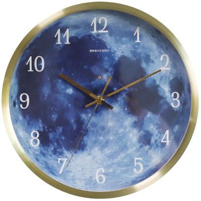 China Antique Style Amazon Voice Control LED Night Light Wall Clock Hot Selling Luminous Moon Wall Clock for sale