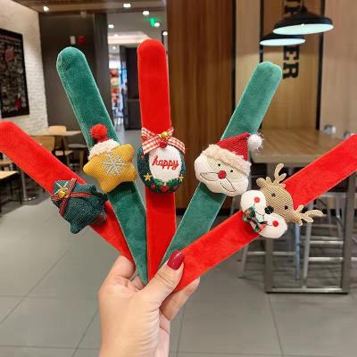 China Hot Selling Cute Christmas Circle Cartoon Plush Doll Slap Bracelet Kids Gift Party Decor Plush Dab Wrist Band Slap Bracelet for sale