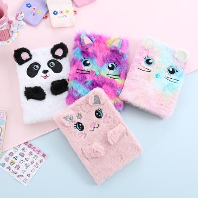 China Wholesale Cute Cartoon Animal Ears Claw Plush Cover Cat Panada Planner Journal Book Plush Furry Daily Notebook For Kids Gift for sale