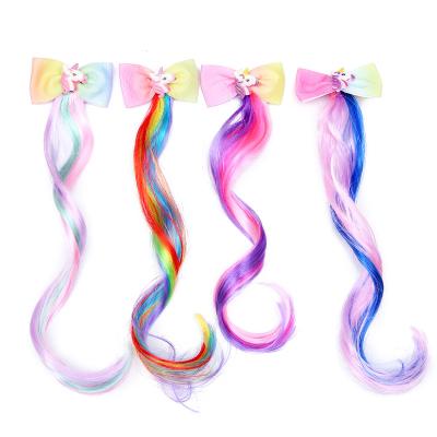 China Hot-selling European and American Style Children's Curly Colorful Braid Wig Hair Extensions Unicorn Bowknot Hair Accessories Party for Girls for sale