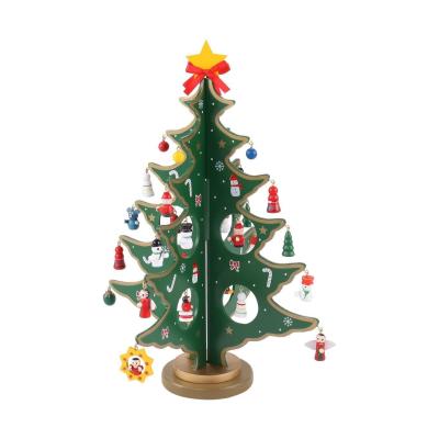 China Hemu+Environmental Painting Tabletop Mini Wooden Christmas Tree with Mini Ornaments for Christmas Toy Christmas Decorations Set for sale