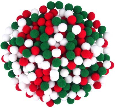 China Polyester 300 Pieces 1 Inch Pom Poms Red Green White Christmas Pom Poms Balls For Xmas DIY Craft Tree Garland Stocking Decorations for sale