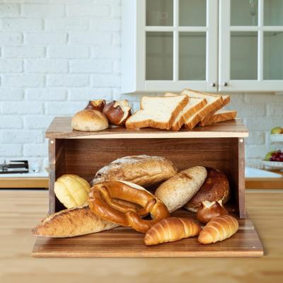 China Caja de pan de madera todo en una pieza organizador para el montaje de la cocina pan natural vintage contenedor de almacenamiento de alimentos en venta