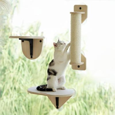 China Home Furniture Cat Climber Set Wooden Window Perch Climbing Steps and Scratching Post for sale