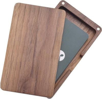 China Black Walnut Wood Square Card Case with Magnetic Closure Wooden Business Card Holder for sale