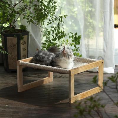 China Mail Packing Y Wooden Cat Hammock 21 X 16.5 Inch Elevated Pet Furniture Wood Color for sale