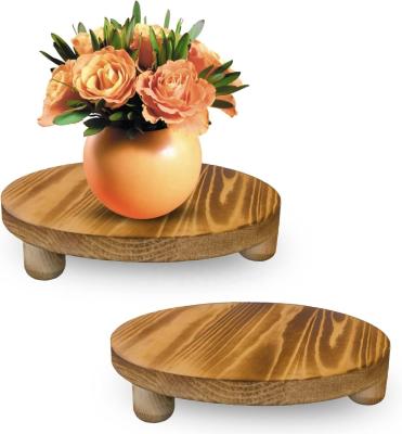 China Plain Wooden Box 2 Pack Wood Riser Plant Stool Display Rack Round Pot Flower Pedestal Retro Plant for sale