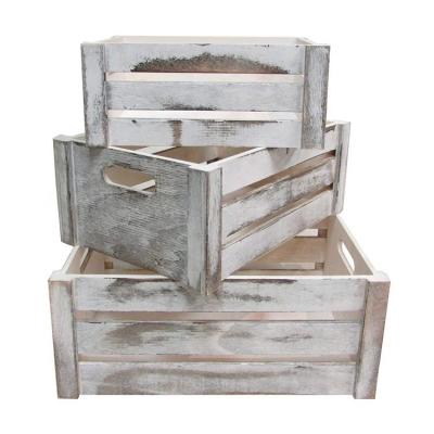 China Set of 3 Wooden Crates with Rope Handles European Regional Feature Wood Material for sale