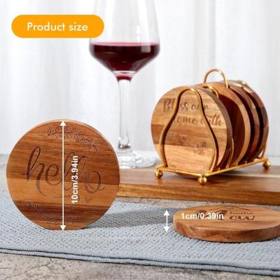 China Printing Custom 9cm Round Bar Home Drink Coasters Wood Bamboo Coaster with Holder for sale