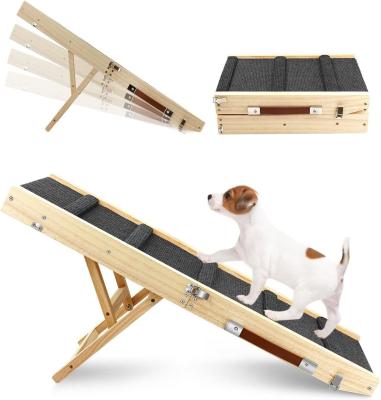 China Wooden Folding Portable Pet Ramp Wooden Dog Step for Bed Pine Wood Adjustable Dog Ramp for sale