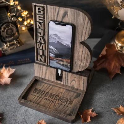 China Wooden Phone Stand for Personalized Anniversary Gifts Rustic Style Wooden Docking Station for sale