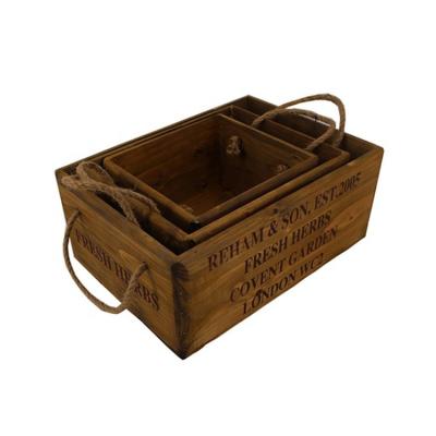 China Customizable 30*24.5*15 cm Vintage Unfinished Pine Wooden Crate Box with Laser Engrave for sale