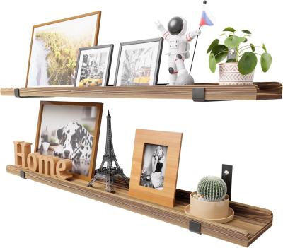 China Wandmontiertes multifunktionales Holzregal mit Metallhalter Set aus 2 Bildkanten zu verkaufen