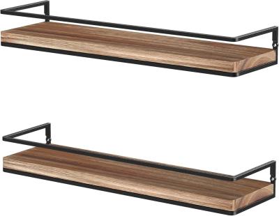 China Modern Set Of 2 Rustic Floating Shelves Wall Mounted Bedroom Storage With Wood Design for sale