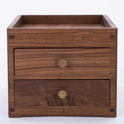 China Silk-screen Printed Wooden Desktop Storage Box with Double Layers Drawers and More for sale