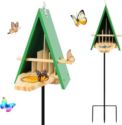 China Breathable Wooden Butterfly House with Metal Stake Attract Butterflies to Your Garden for sale