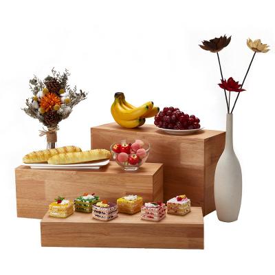 China Accepeted OEM ODM 25x39cm Oak Wood Biscuit Cake Dessert Stand for Afternoon Tea Time for sale